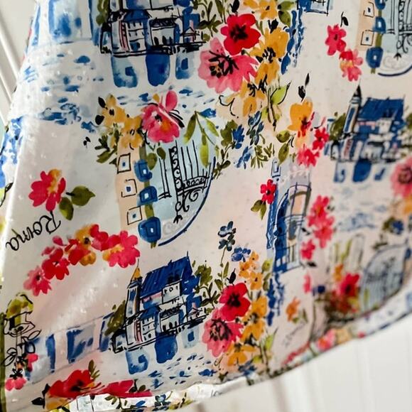 Vintage Floral Italian Roma Short Sleeve Collared Tunic Blouse Swiss Dot size XL - Picture 4 of 8